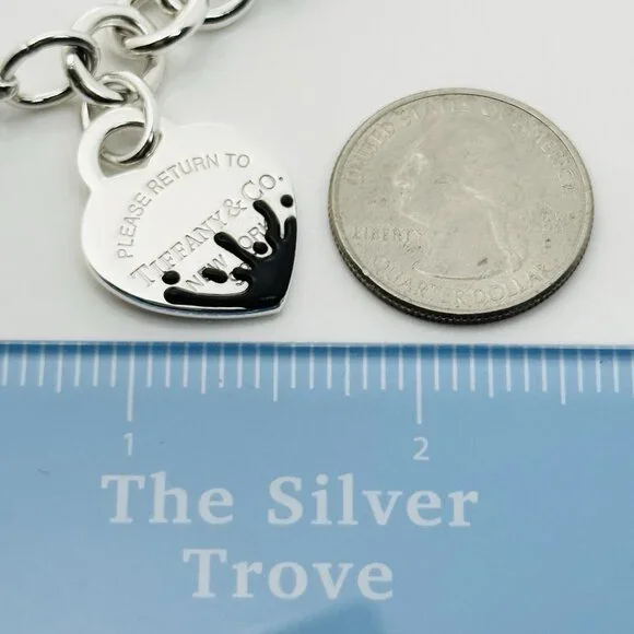Large Please Return to Tiffany Black Color Splash Enamel Heart Tag Bracelet - Picture 8 of 8